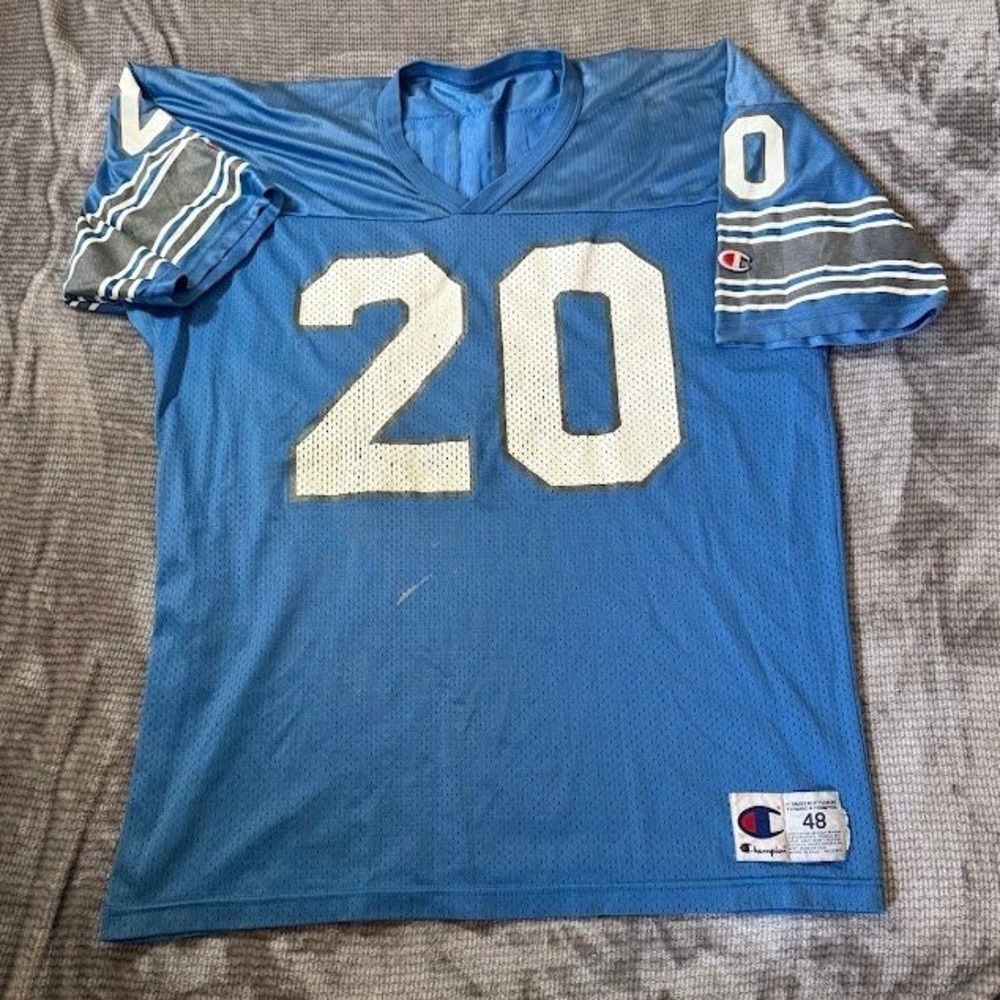 Vintage Champion Detroit Lions Barry Sanders 20 Jersey Blue Mesh Size 48 XL